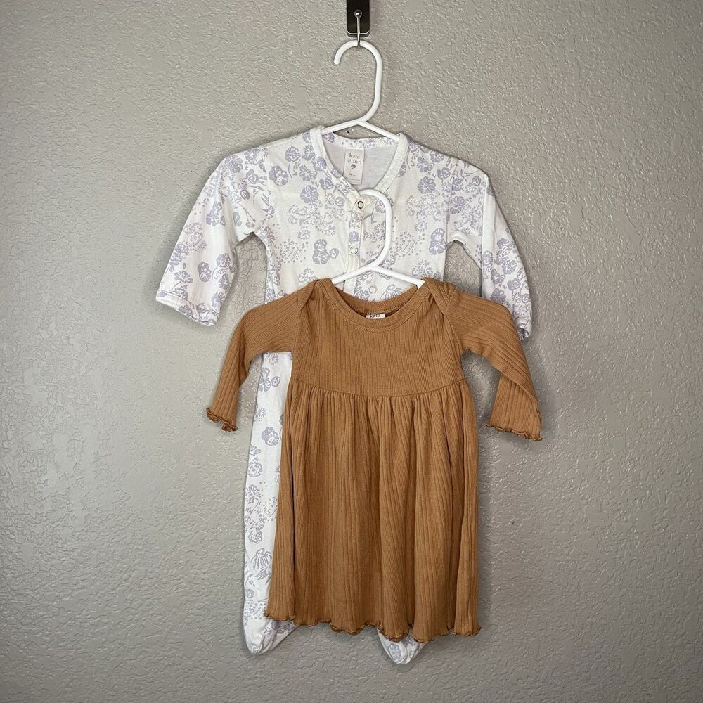 kate quinn Baby Girl Bundle 3-6M 100% Organic Cotton Dress & Sleeper Snap Footie